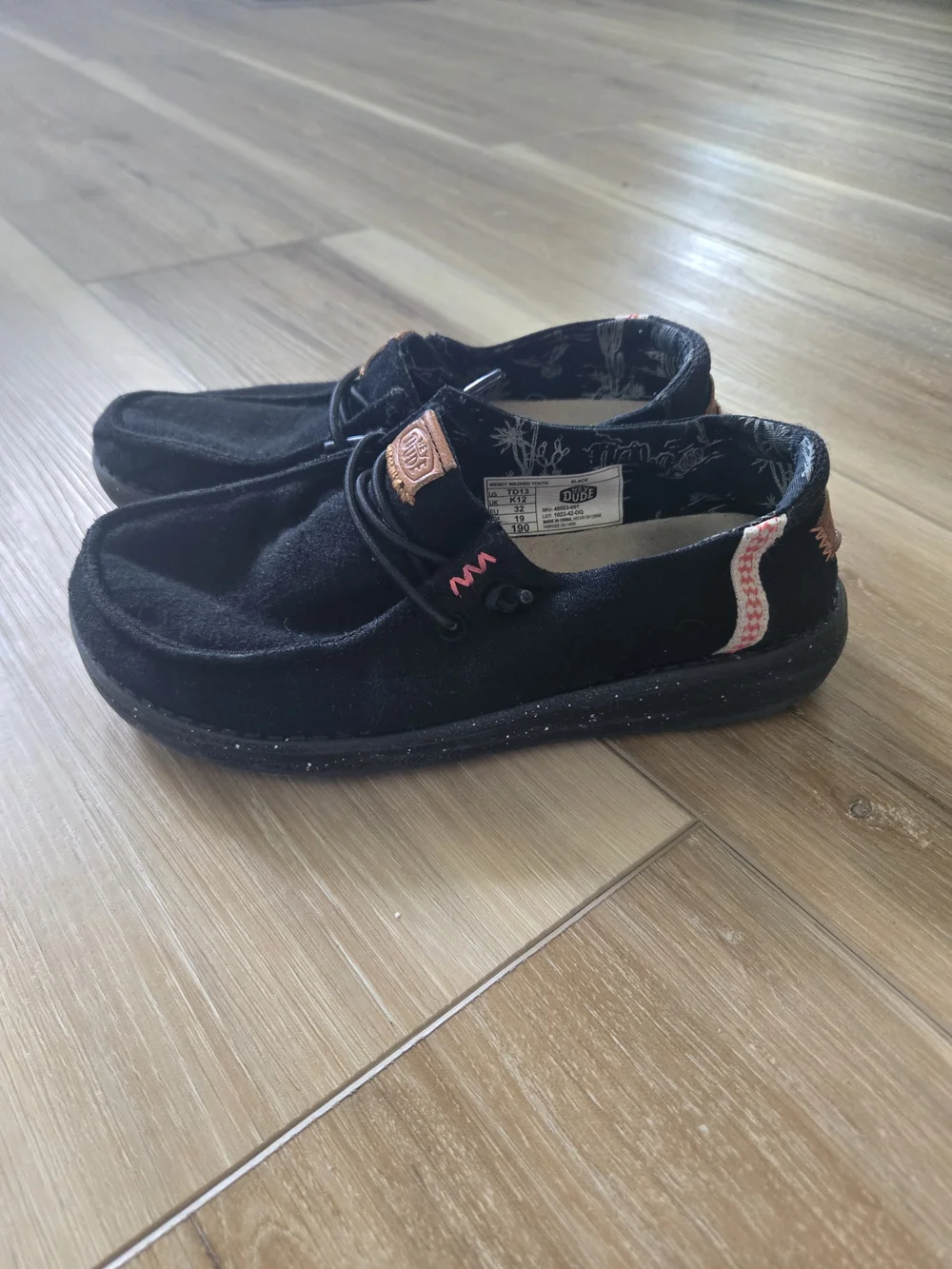 Hey Dude Kids Black Slip-On Shoes with Pink Trim
